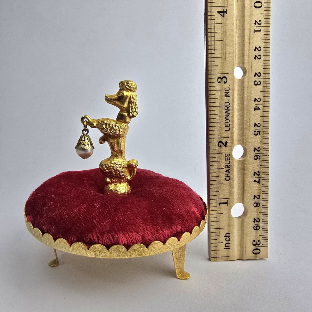Poodle Pin Cushion Red Velvet Vintage - Picture 7 of 11